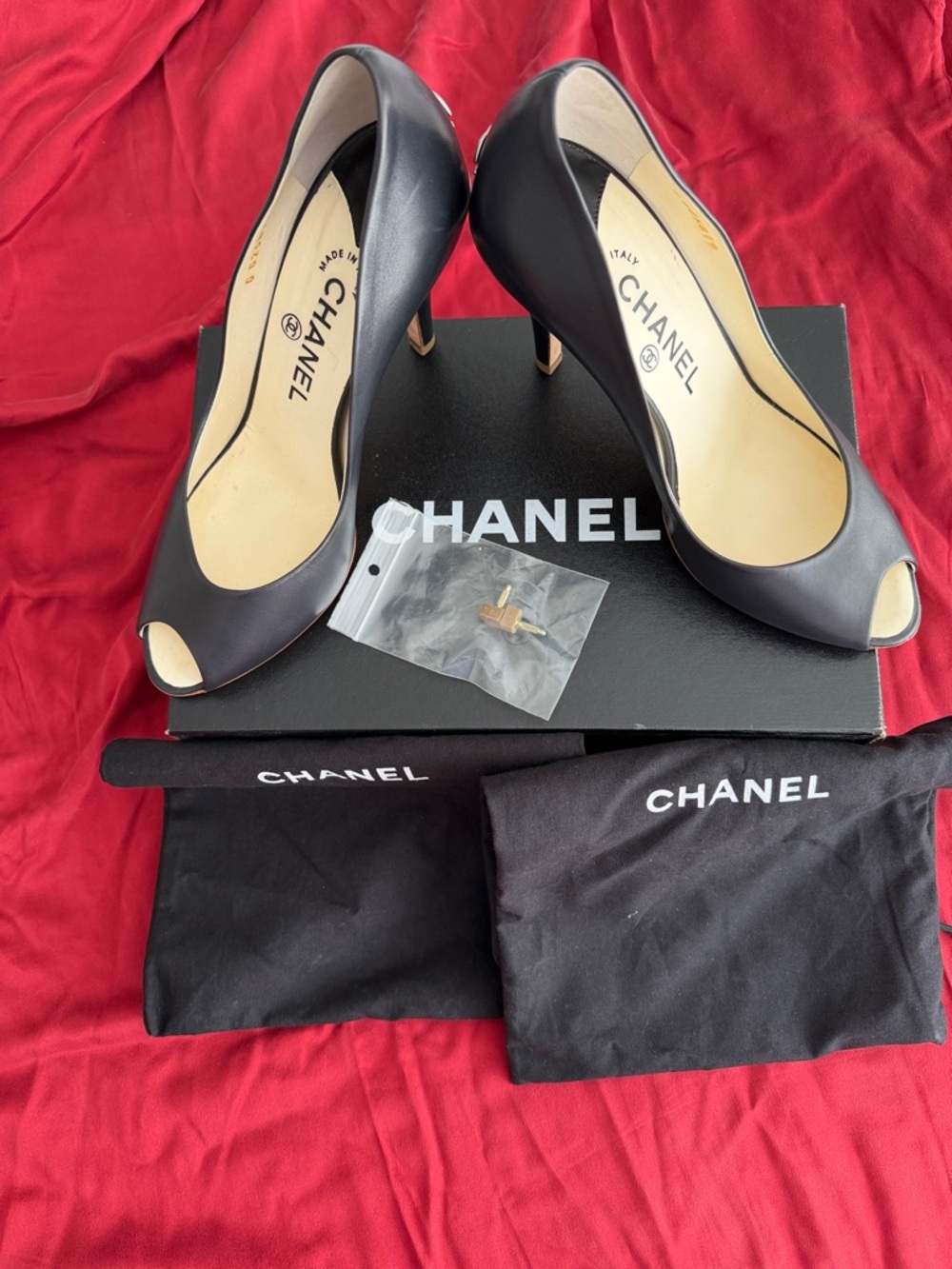 CHANEL Black Leather Peep-Toe Pumps - Picture 5 of 5